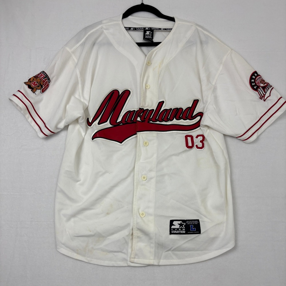 Starter Maryland Terrapins Baseball Jersey Mens Large White Button Front 03 NCAA